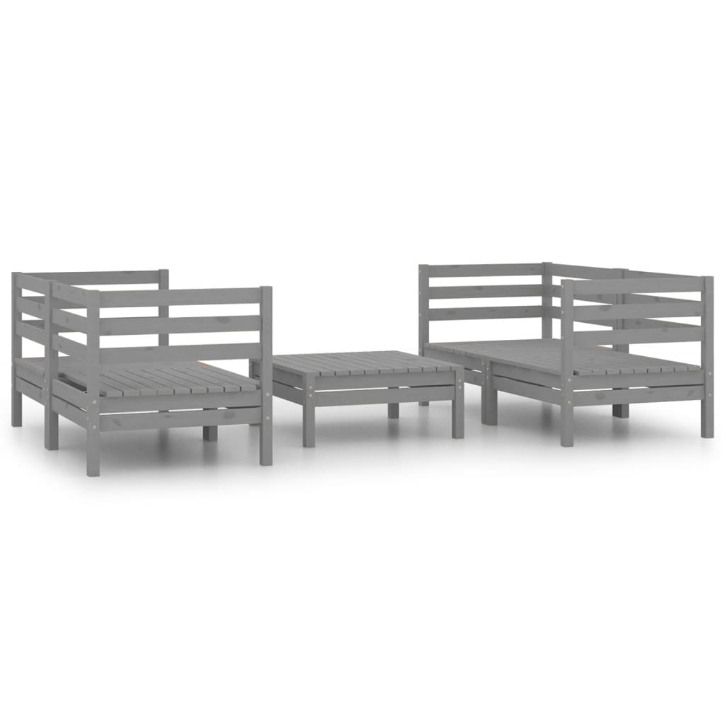 5-delige Loungeset massief grenenhout grijs