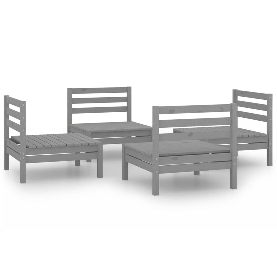 4-Delige Loungeset Massief Grenenhout Grijs