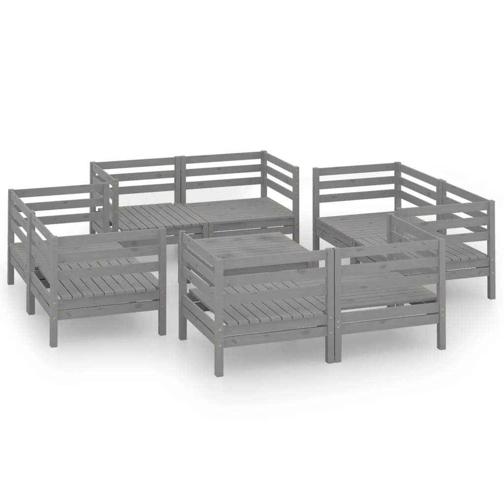 9-delige Loungeset massief grenenhout grijs