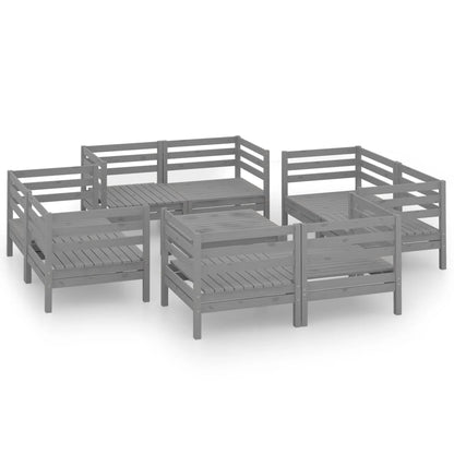 9-delige Loungeset massief grenenhout grijs