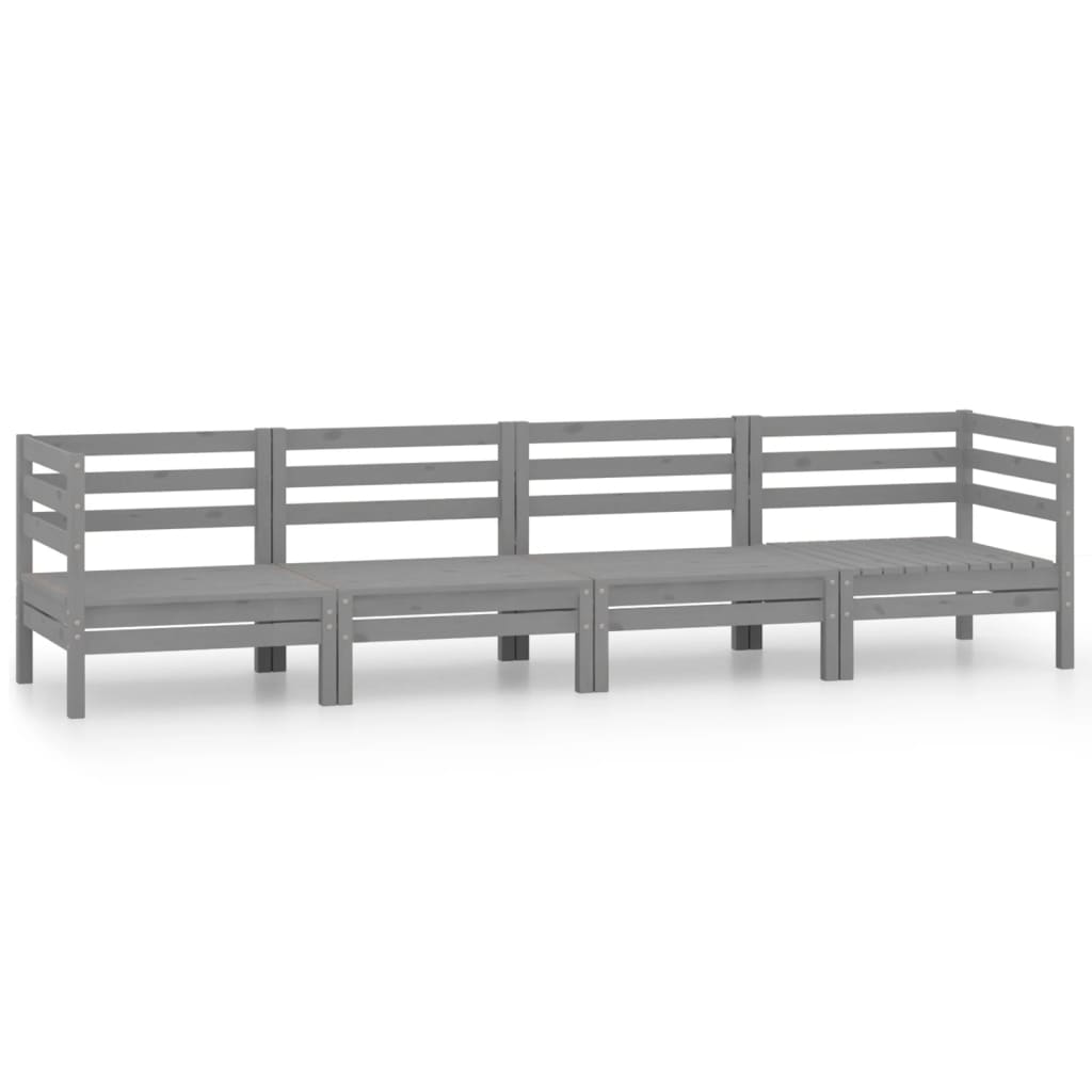 4-delige Loungeset massief grenenhout grijs
