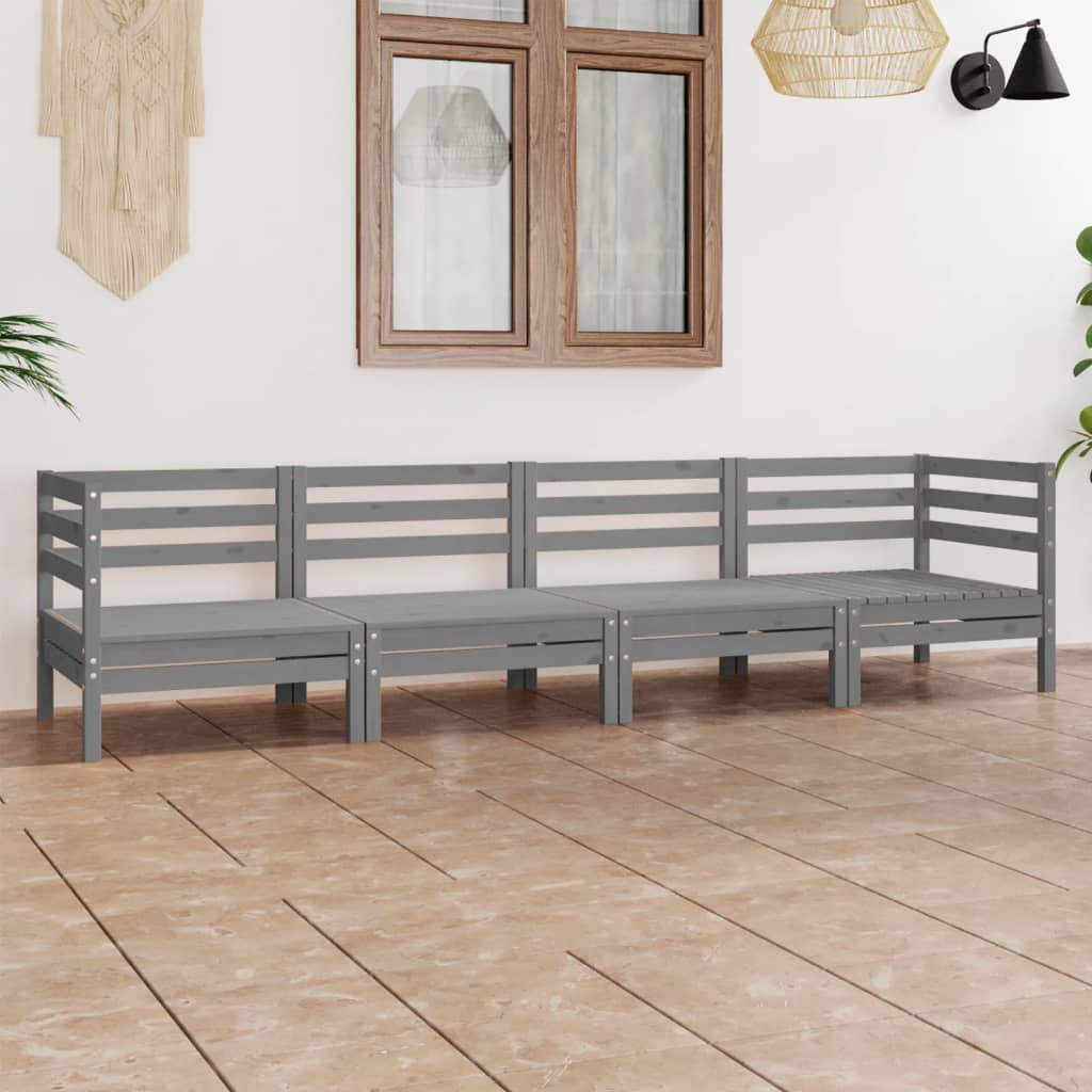 4-delige Loungeset massief grenenhout grijs