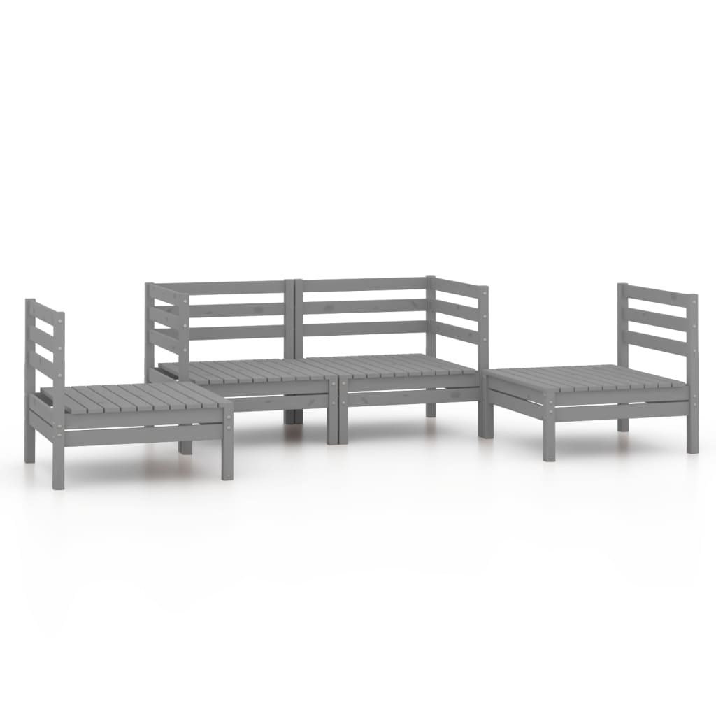 4-delige Loungeset massief grenenhout grijs