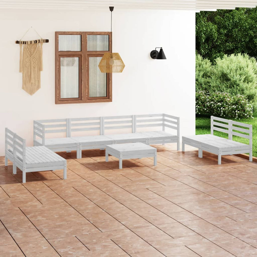 9-Delige Loungeset Massief Grenenhout Wit
