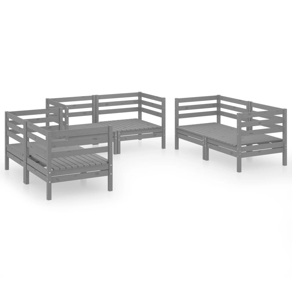 6-delige Loungeset massief grenenhout grijs