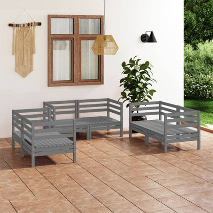 6-delige Loungeset massief grenenhout grijs
