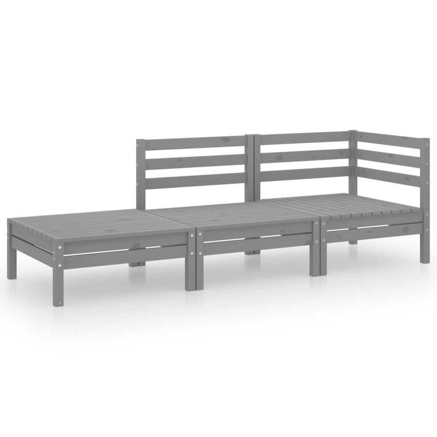 3-Delige Loungeset Massief Grenenhout Grijs