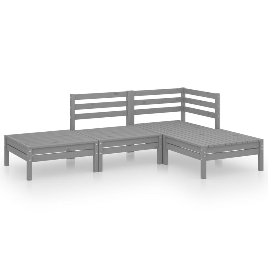 4-Delige Loungeset Massief Grenenhout Grijs