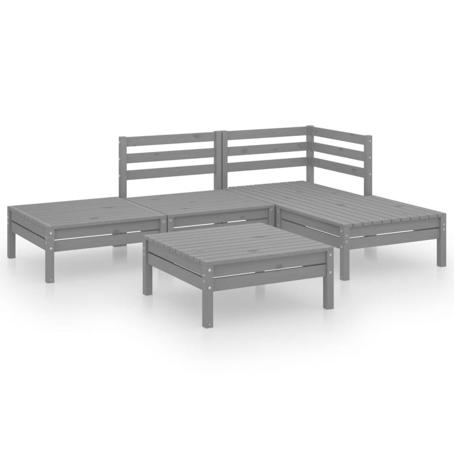 5-Delige Loungeset Massief Grenenhout Grijs