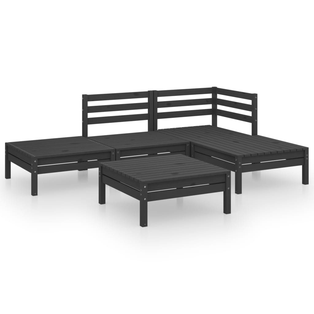 5-Delige Loungeset Massief Grenenhout Zwart