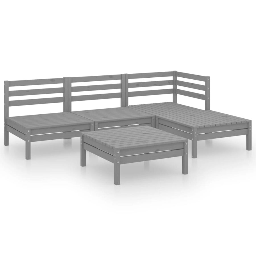 5-Delige Loungeset Massief Grenenhout Grijs