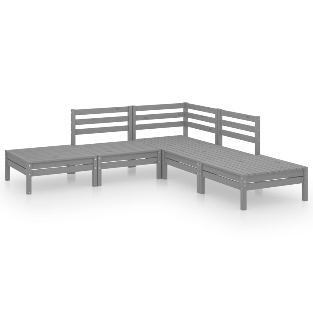5-Delige Loungeset Massief Grenenhout Grijs