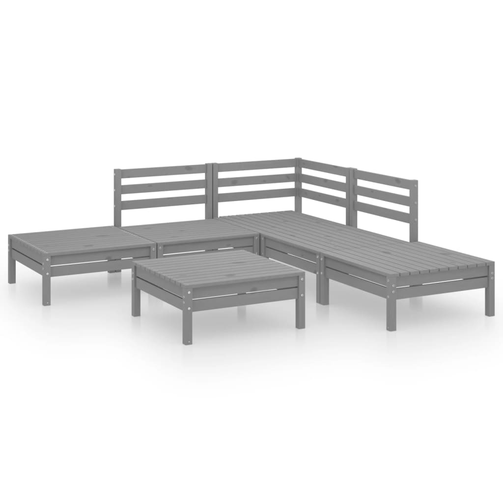 6-Delige Loungeset Massief Grenenhout Grijs
