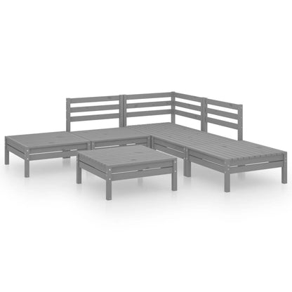 6-Delige Loungeset Massief Grenenhout Grijs