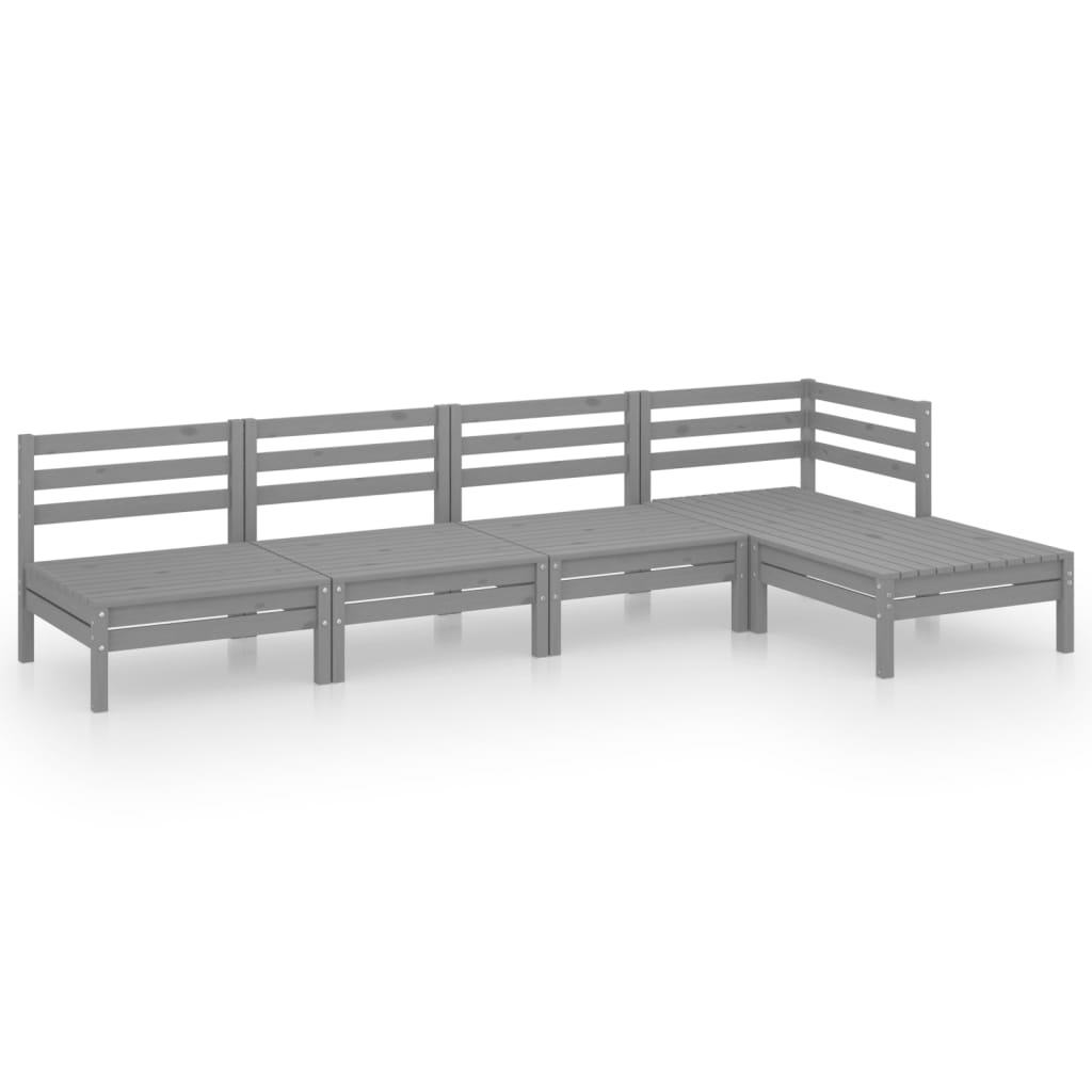 5-Delige Loungeset Massief Grenenhout Grijs