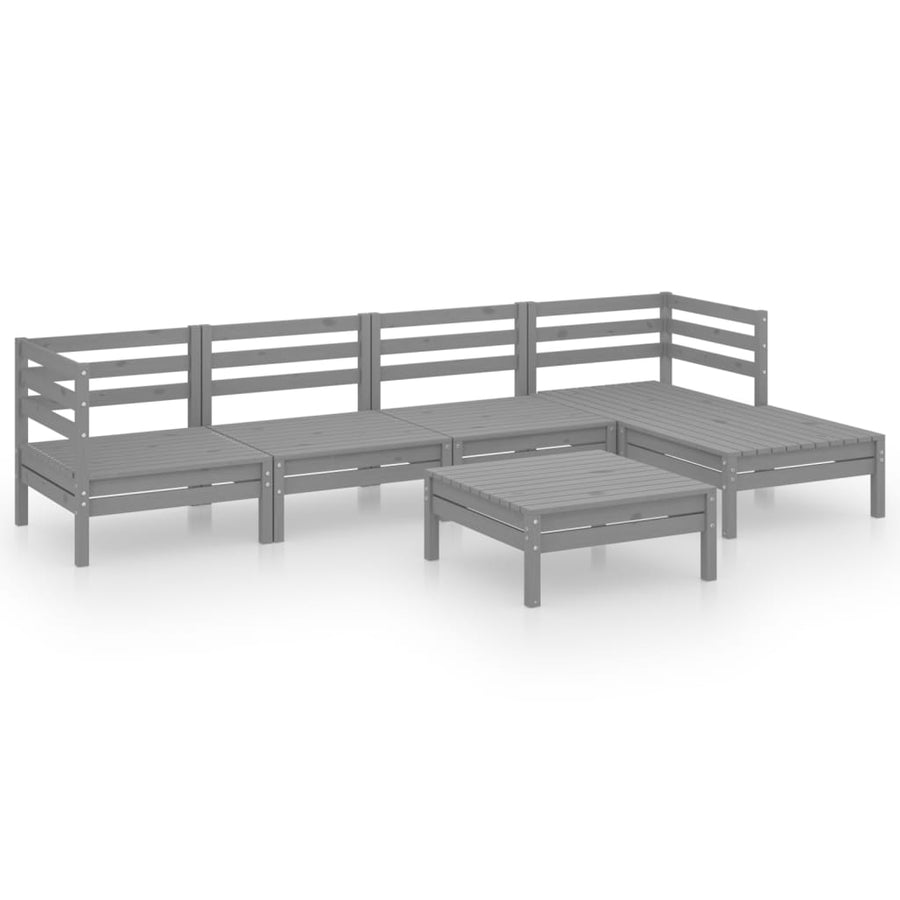 6-Delige Loungeset Massief Grenenhout Grijs