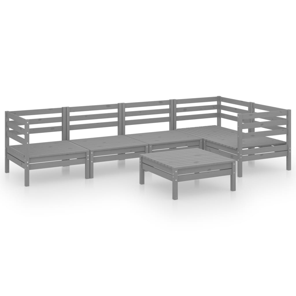 6-delige Loungeset massief grenenhout grijs