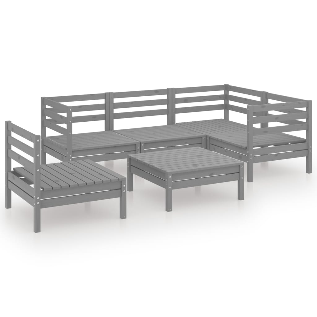 6-delige Loungeset massief grenenhout grijs