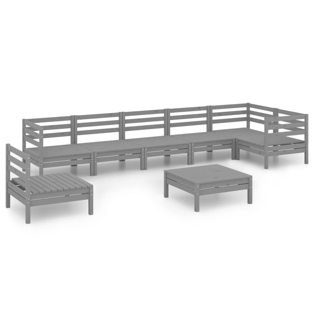 8-delige Loungeset massief grenenhout grijs