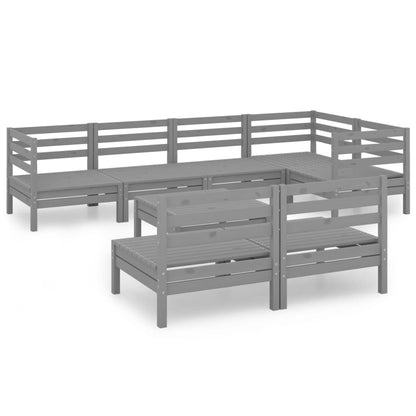 8-delige Loungeset massief grenenhout grijs