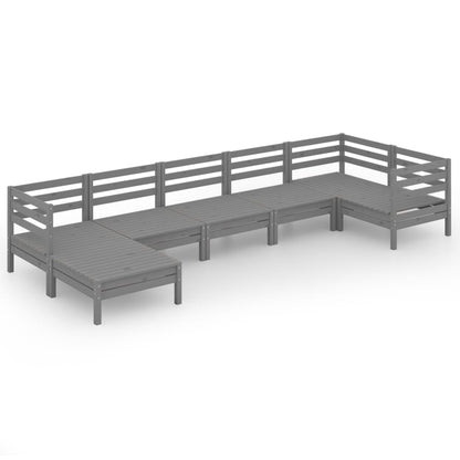 7-delige Loungeset massief grenenhout grijs