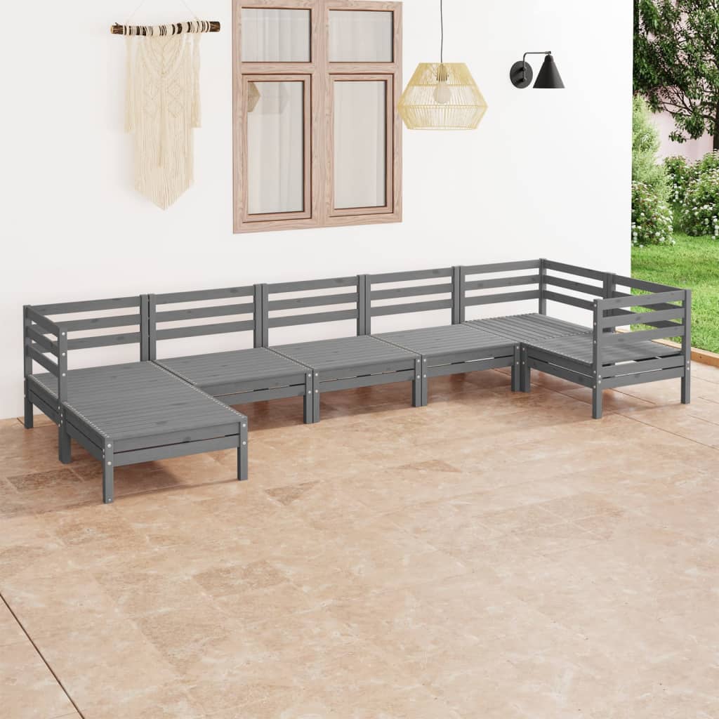 7-delige Loungeset massief grenenhout grijs