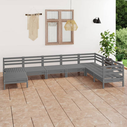 8-delige Loungeset massief grenenhout grijs
