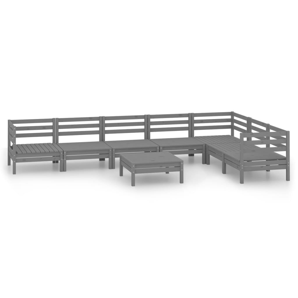 8-delige Loungeset massief grenenhout grijs
