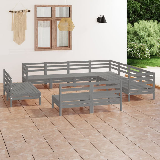 -Delige Loungeset Massief Grenenhout Grijs