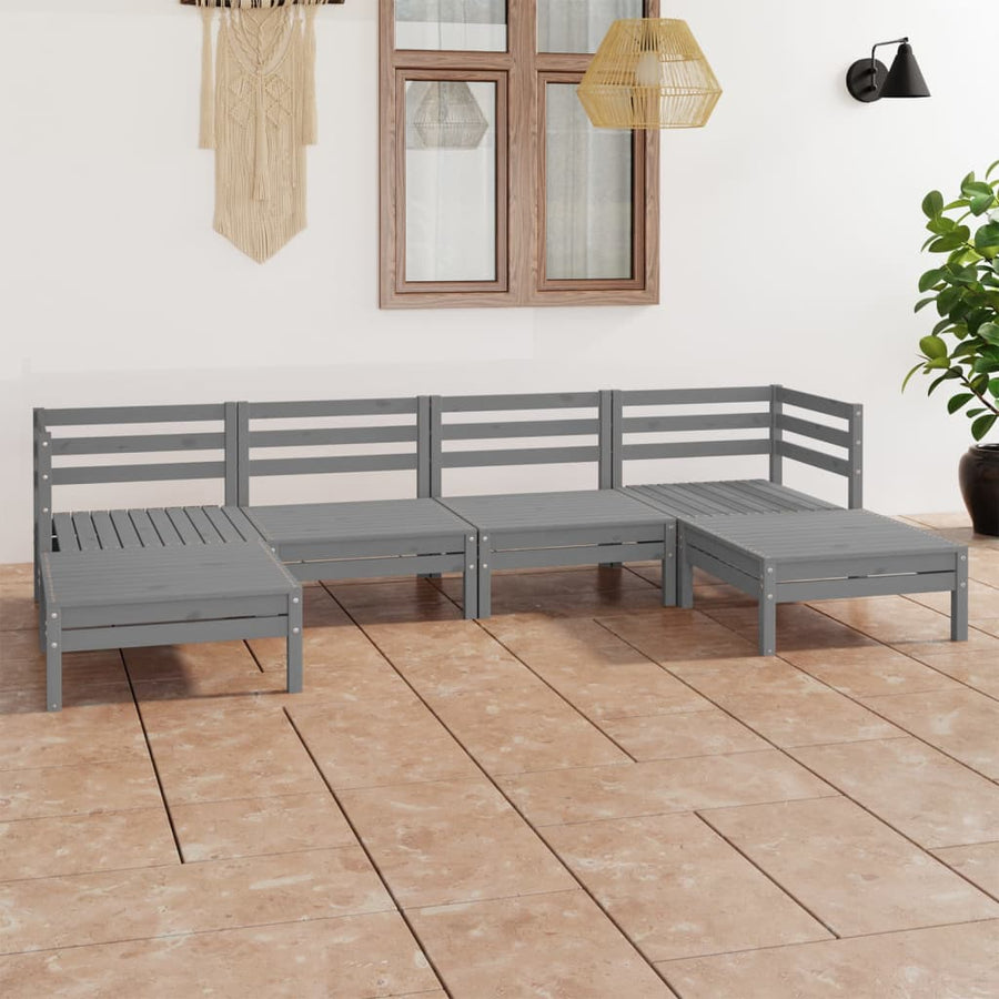 6-Delige Loungeset Massief Grenenhout Grijs