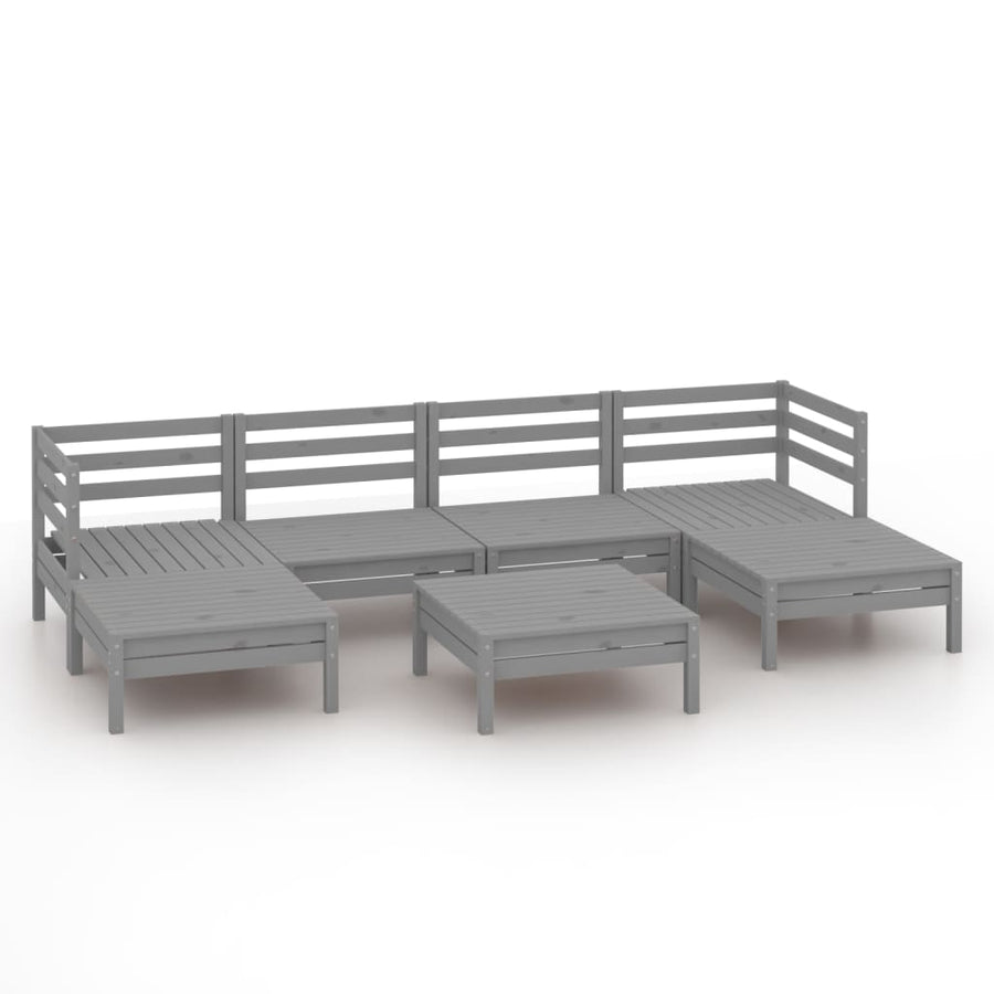 7-Delige Loungeset Massief Grenenhout Grijs