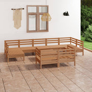 Loungeset 10-delig massief grenenhout honingbruin