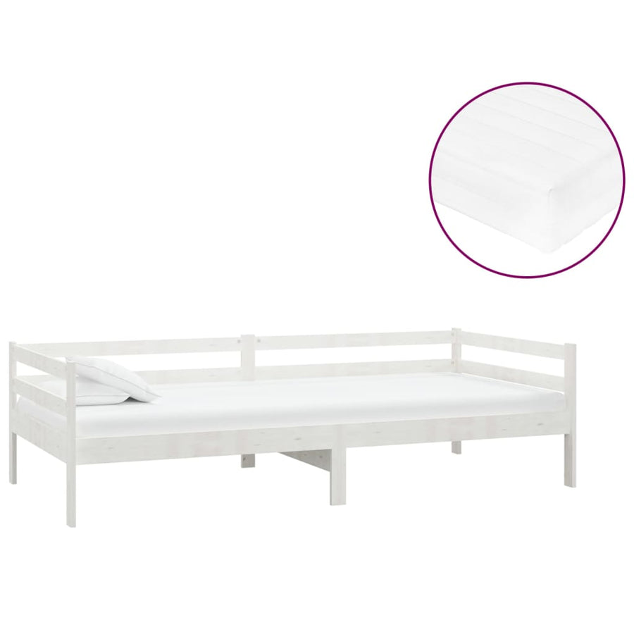 Slaapbank Met Matras Massief Grenenhout 90X200 Cm Wit