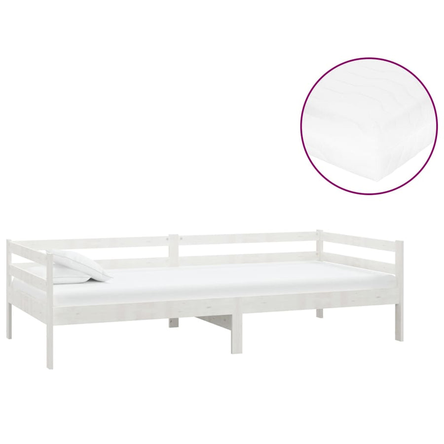 Slaapbank Met Matras Massief Grenenhout 90X200 Cm Wit