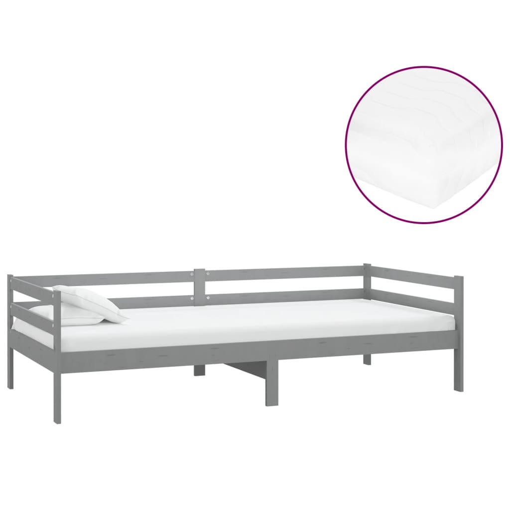 Slaapbank Met Matras Massief Grenenhout 90X200 Cm Grijs