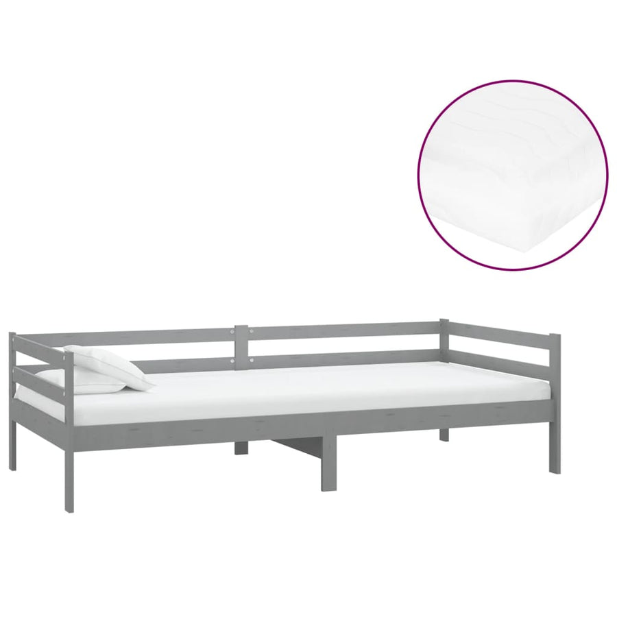Slaapbank Met Matras Massief Grenenhout 90X200 Cm Grijs