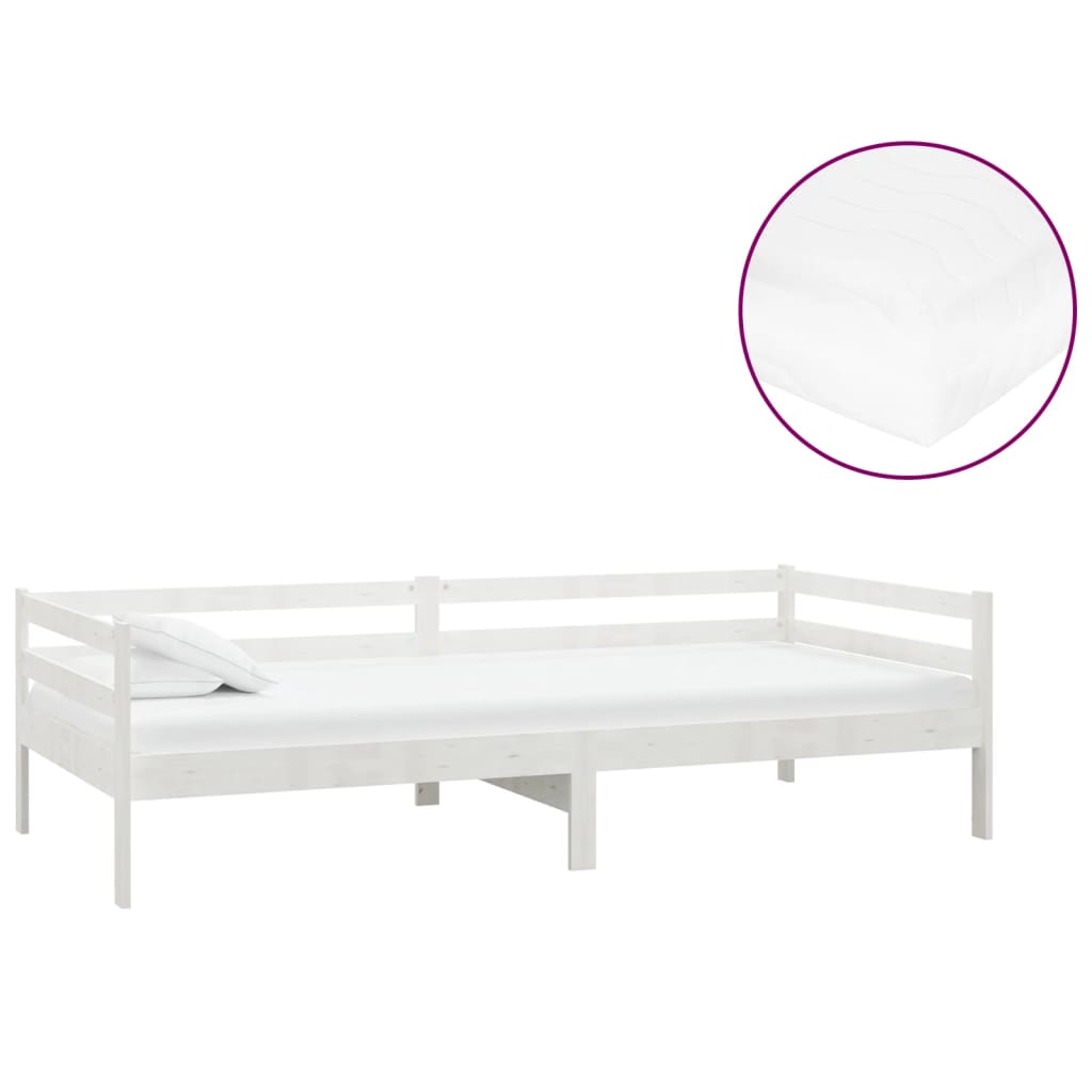 Slaapbank Met Matras Massief Grenenhout 90X200 Cm Wit