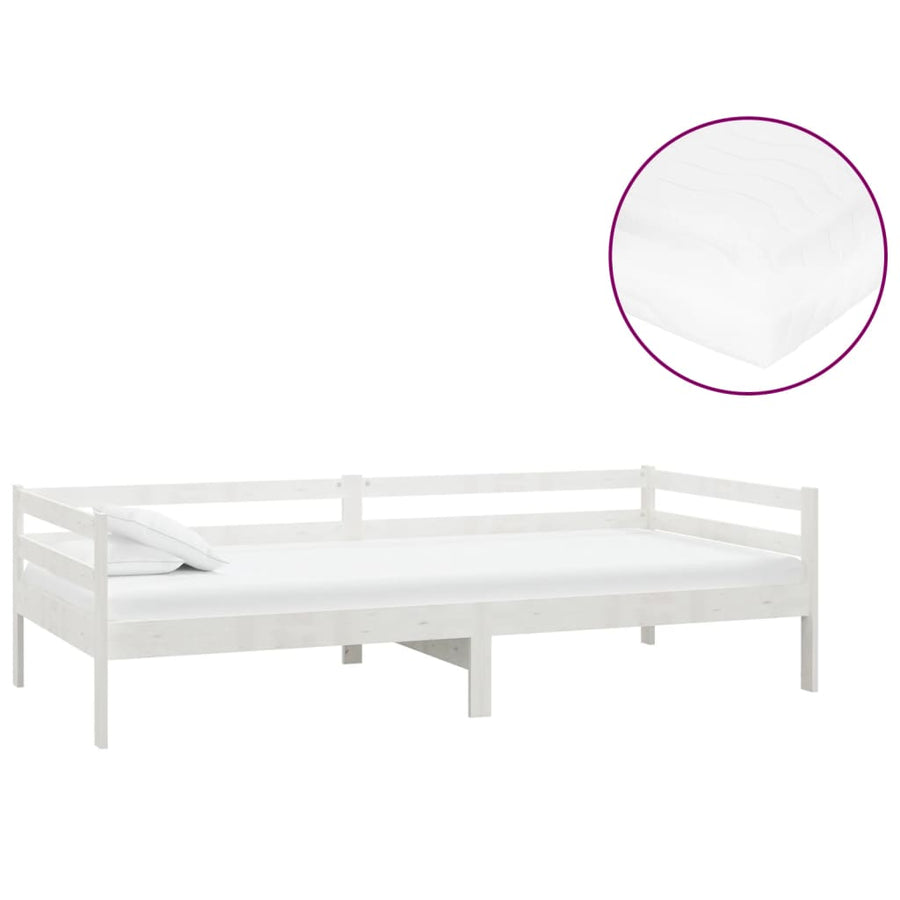 Slaapbank Met Matras Massief Grenenhout 90X200 Cm Wit