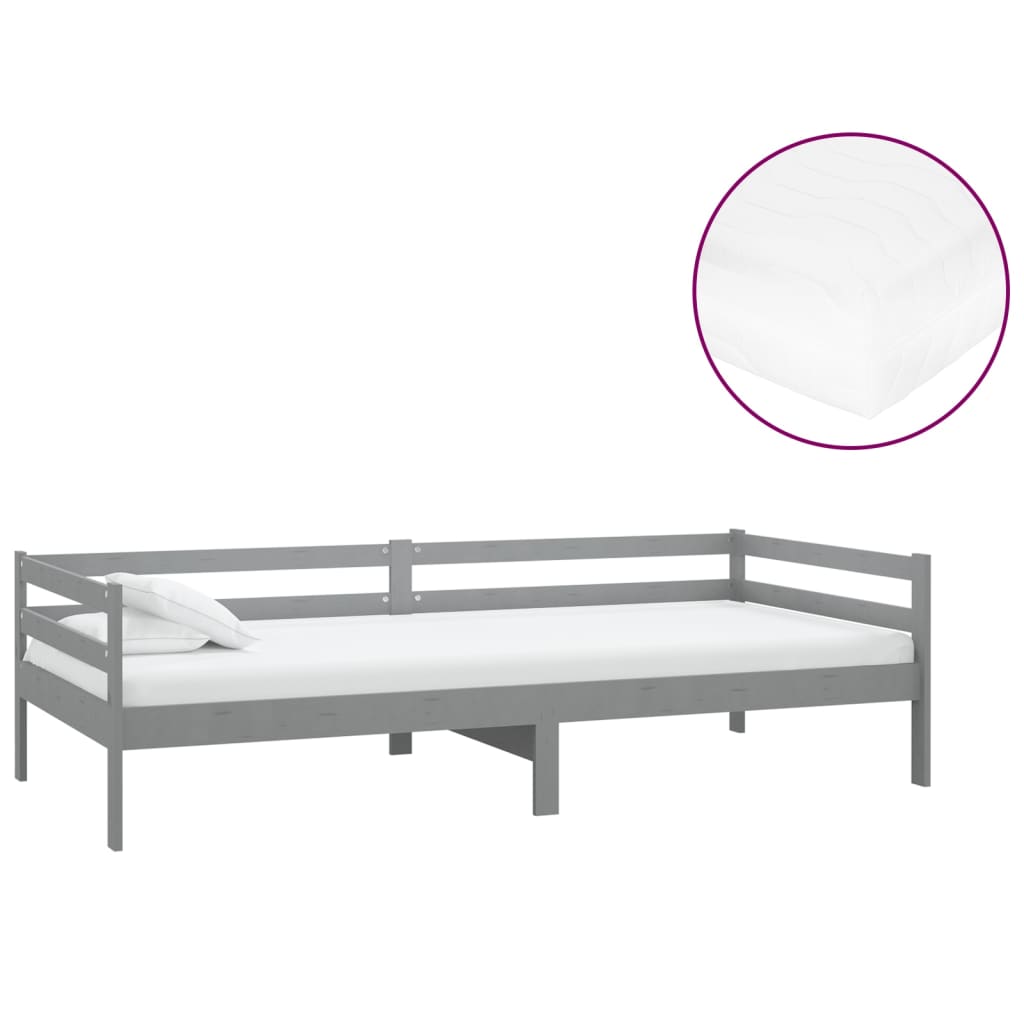Slaapbank Met Matras Massief Grenenhout 90X200 Cm Grijs
