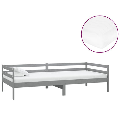 Slaapbank Met Matras Massief Grenenhout 90X200 Cm Grijs