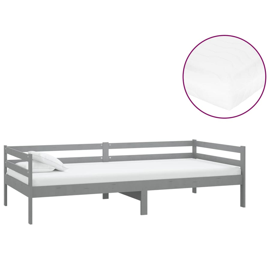 Slaapbank Met Matras Massief Grenenhout 90X200 Cm Grijs