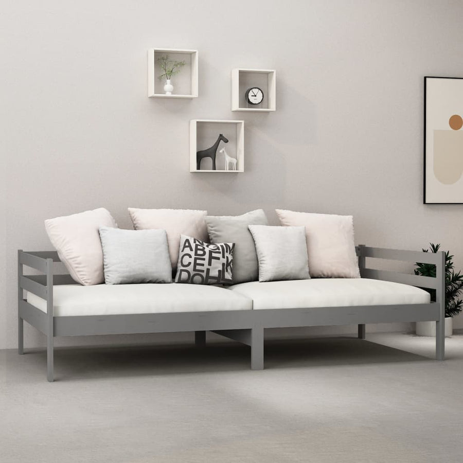Slaapbank Met Matras Massief Grenenhout 90X200 Cm Grijs