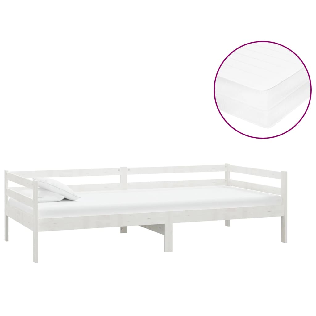 Slaapbank Met Matras Massief Grenenhout 90X200 Cm Wit