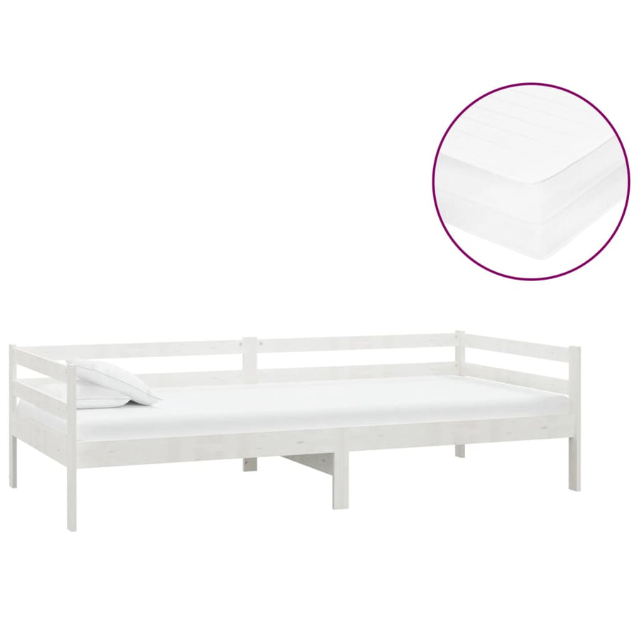 Slaapbank Met Matras Massief Grenenhout 90X200 Cm Wit