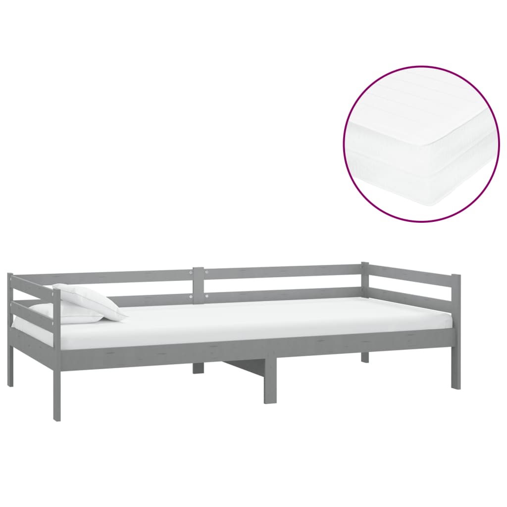 Slaapbank Met Matras Massief Grenenhout 90X200 Cm Grijs