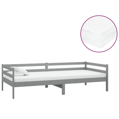 Slaapbank Met Matras Massief Grenenhout 90X200 Cm Grijs
