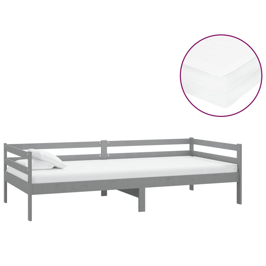 Slaapbank Met Matras Massief Grenenhout 90X200 Cm Grijs