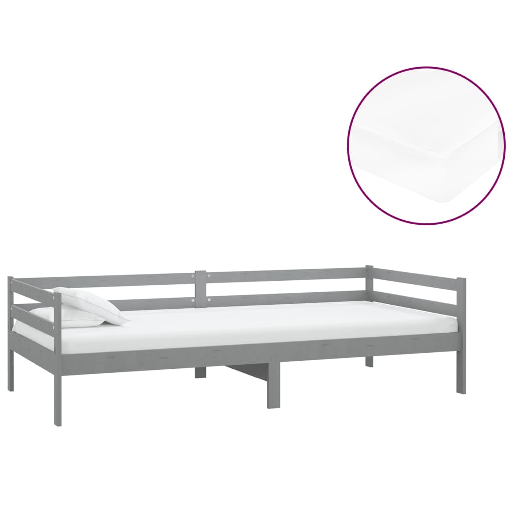Slaapbank Met Matras Massief Grenenhout 90X200 Cm Grijs