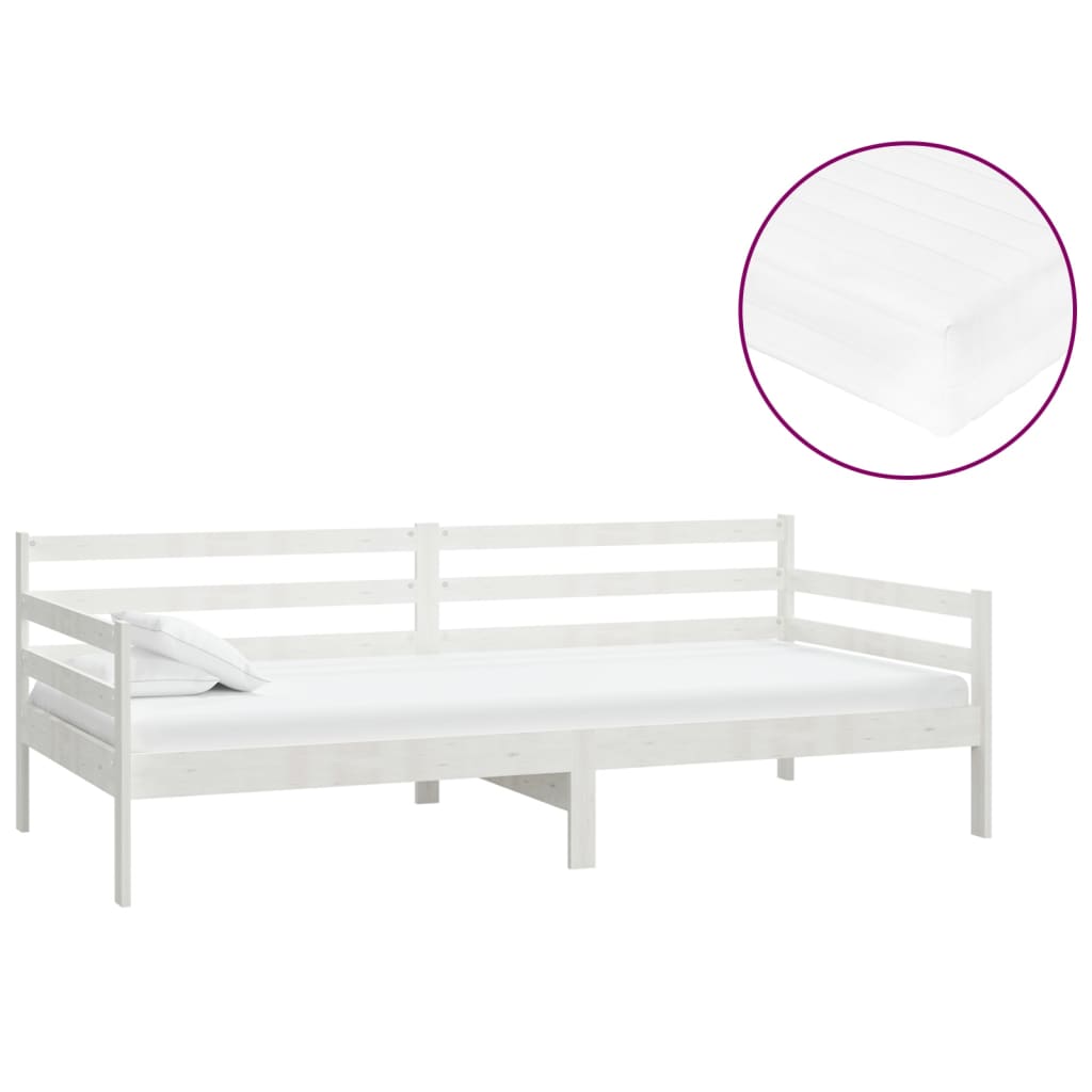 Slaapbank Met Matras Massief Grenenhout 90X200 Cm Wit