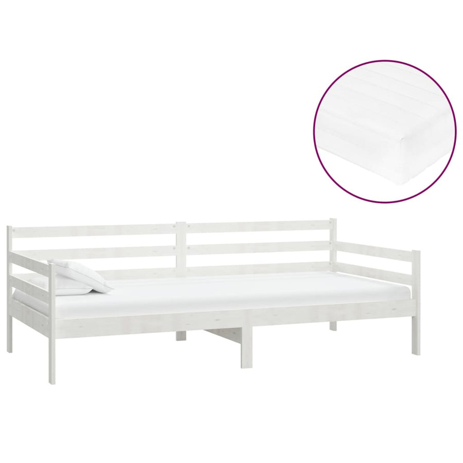Slaapbank Met Matras Massief Grenenhout 90X200 Cm Wit